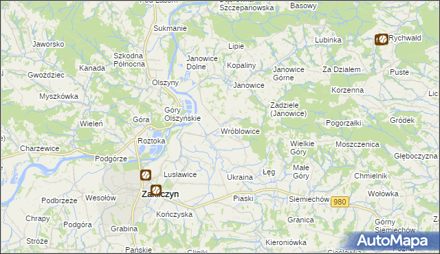 mapa Wróblowice gmina Zakliczyn, Wróblowice gmina Zakliczyn na mapie Targeo