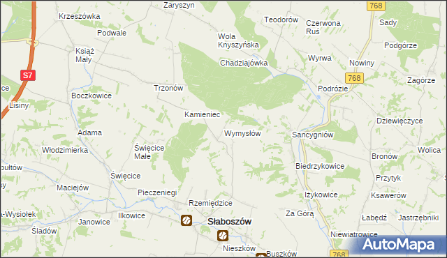 mapa Wymysłów gmina Słaboszów, Wymysłów gmina Słaboszów na mapie Targeo