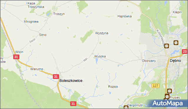 mapa Wysoka gmina Boleszkowice, Wysoka gmina Boleszkowice na mapie Targeo