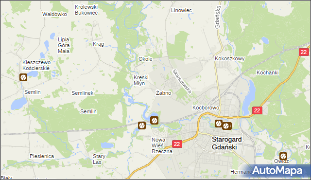 mapa Żabno gmina Starogard Gdański, Żabno gmina Starogard Gdański na mapie Targeo