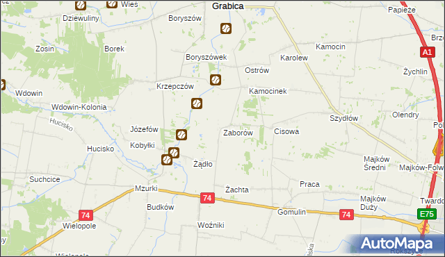 mapa Zaborów gmina Grabica, Zaborów gmina Grabica na mapie Targeo