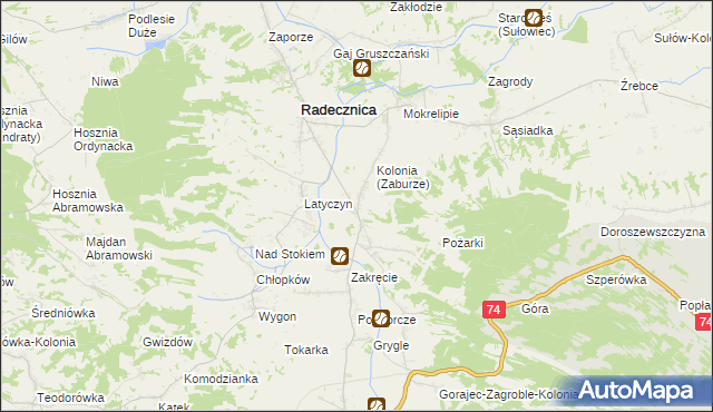 mapa Zaburze gmina Radecznica, Zaburze gmina Radecznica na mapie Targeo