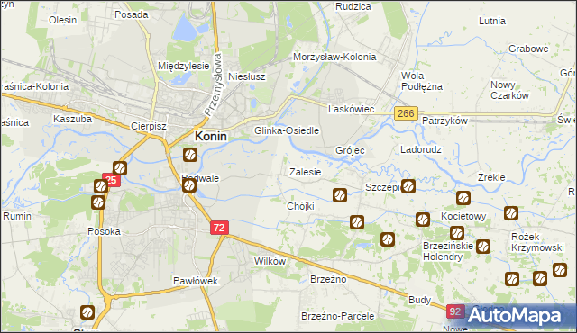 mapa Zalesie gmina Krzymów, Zalesie gmina Krzymów na mapie Targeo