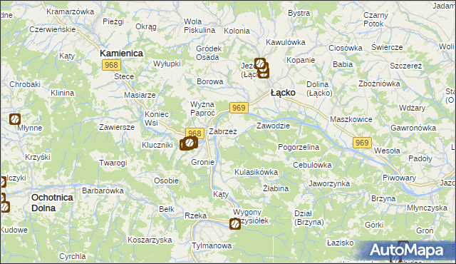 mapa Zarzecze gmina Łącko, Zarzecze gmina Łącko na mapie Targeo