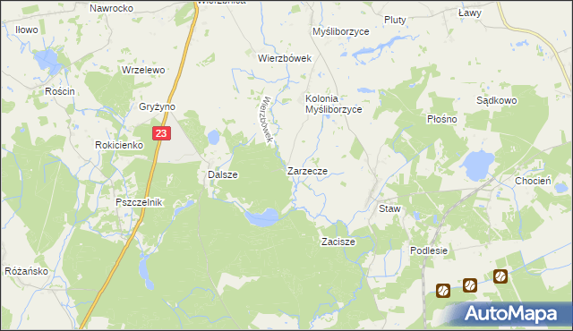 mapa Zarzecze gmina Myślibórz, Zarzecze gmina Myślibórz na mapie Targeo