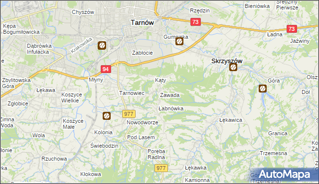 mapa Zawada gmina Tarnów, Zawada gmina Tarnów na mapie Targeo
