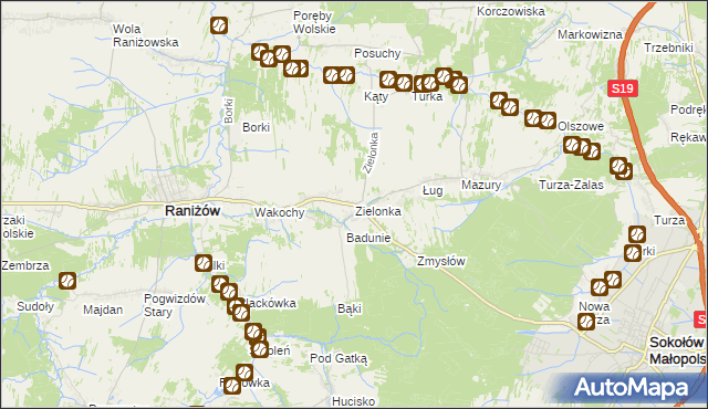 mapa Zielonka gmina Raniżów, Zielonka gmina Raniżów na mapie Targeo