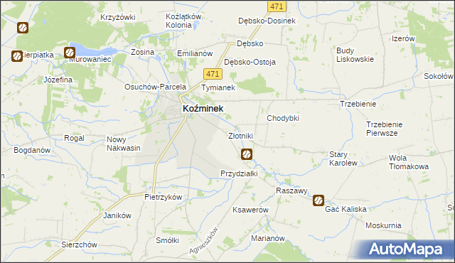 mapa Złotniki gmina Koźminek, Złotniki gmina Koźminek na mapie Targeo