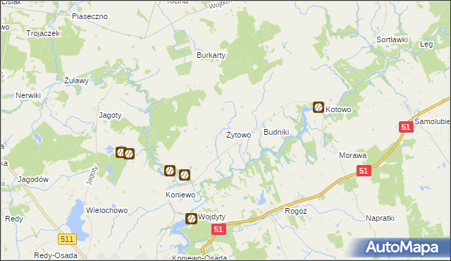 mapa Żytowo gmina Lidzbark Warmiński, Żytowo gmina Lidzbark Warmiński na mapie Targeo