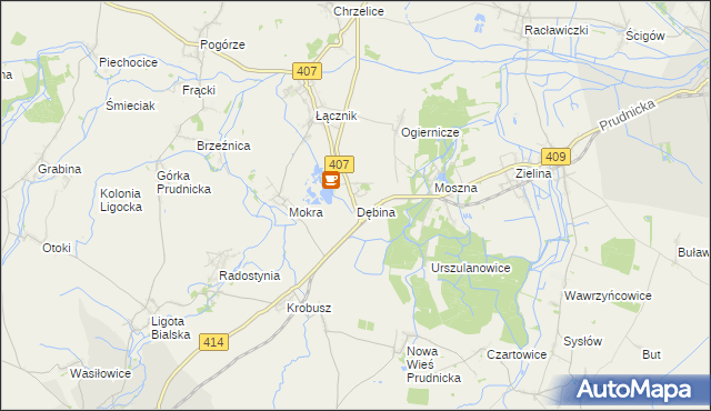 mapa Dębina gmina Biała, Dębina gmina Biała na mapie Targeo