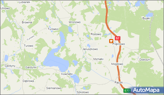 mapa Januszkowo gmina Kozłowo, Januszkowo gmina Kozłowo na mapie Targeo