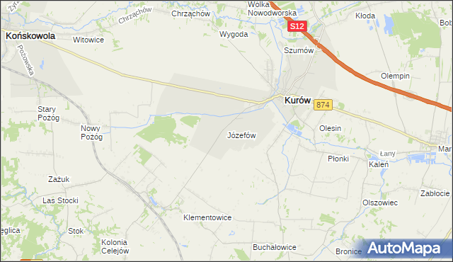 mapa Józefów gmina Kurów, Józefów gmina Kurów na mapie Targeo