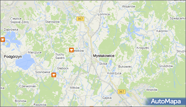 mapa Mysłakowice, Mysłakowice na mapie Targeo