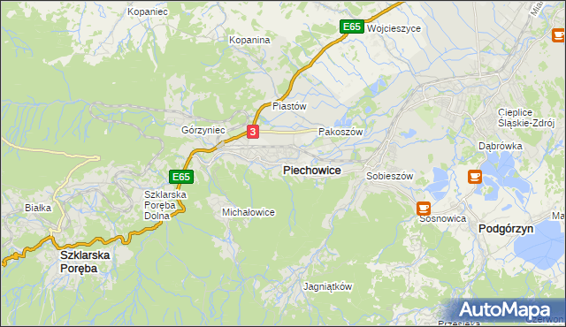 mapa Piechowice powiat jeleniogórski, Piechowice powiat jeleniogórski na mapie Targeo