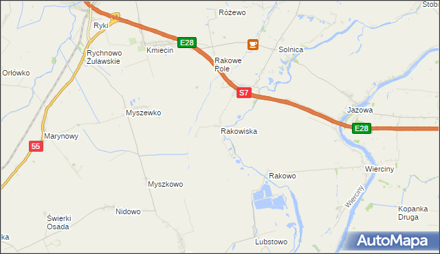 mapa Rakowiska gmina Nowy Dwór Gdański, Rakowiska gmina Nowy Dwór Gdański na mapie Targeo