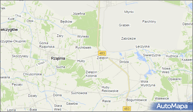 mapa Zielęcin gmina Rząśnia, Zielęcin gmina Rząśnia na mapie Targeo