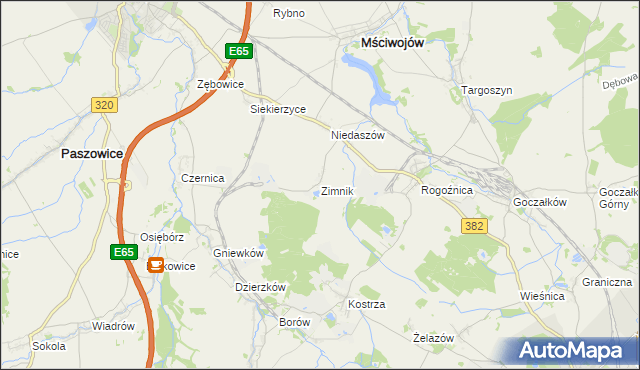 mapa Zimnik gmina Mściwojów, Zimnik gmina Mściwojów na mapie Targeo