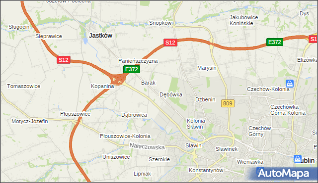 mapa Dębówka gmina Jastków, Dębówka gmina Jastków na mapie Targeo