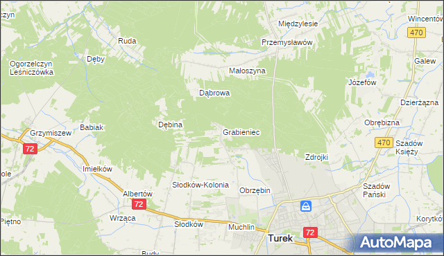 mapa Grabieniec gmina Turek, Grabieniec gmina Turek na mapie Targeo