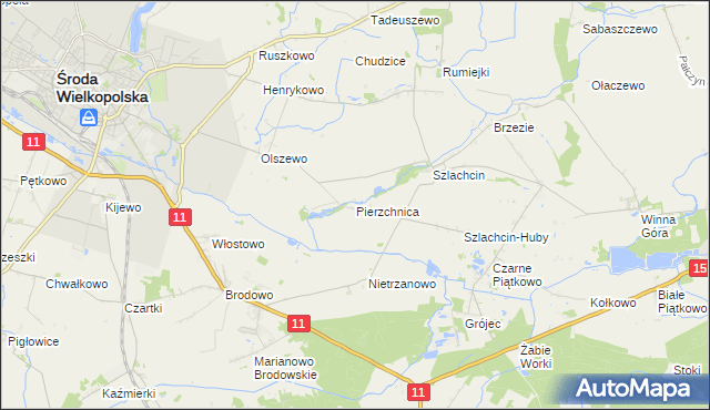 mapa Pierzchnica gmina Środa Wielkopolska, Pierzchnica gmina Środa Wielkopolska na mapie Targeo