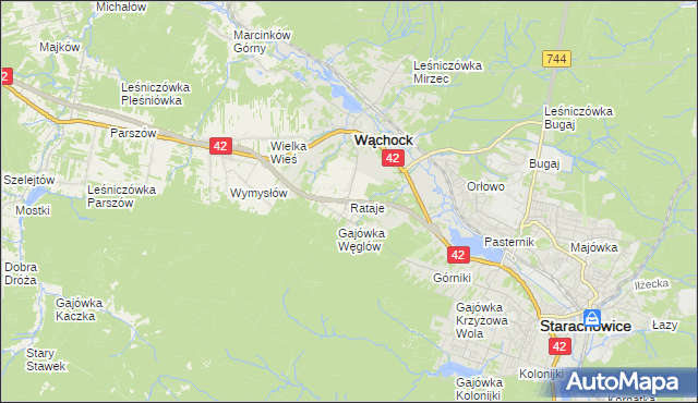 mapa Rataje gmina Wąchock, Rataje gmina Wąchock na mapie Targeo