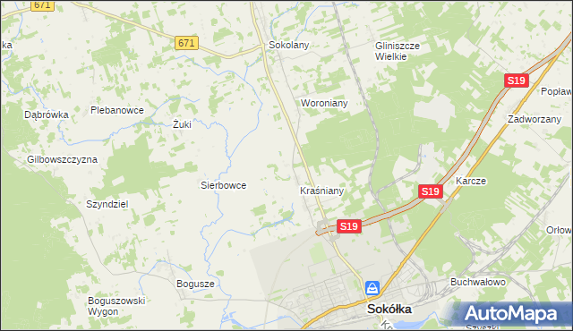 mapa Wroczyńszczyzna gmina Sokółka, Wroczyńszczyzna gmina Sokółka na mapie Targeo