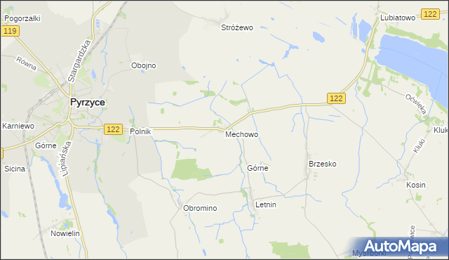 mapa Mechowo gmina Pyrzyce, Mechowo gmina Pyrzyce na mapie Targeo
