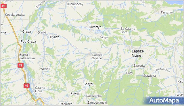 mapa Łapsze Wyżne, Łapsze Wyżne na mapie Targeo