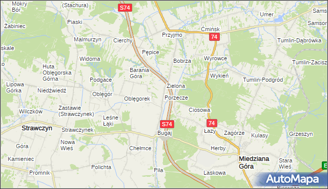 mapa Porzecze gmina Miedziana Góra, Porzecze gmina Miedziana Góra na mapie Targeo