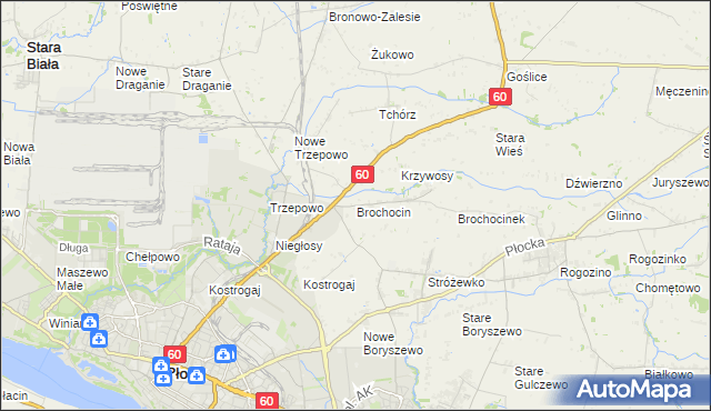 mapa Brochocin gmina Radzanowo, Brochocin gmina Radzanowo na mapie Targeo