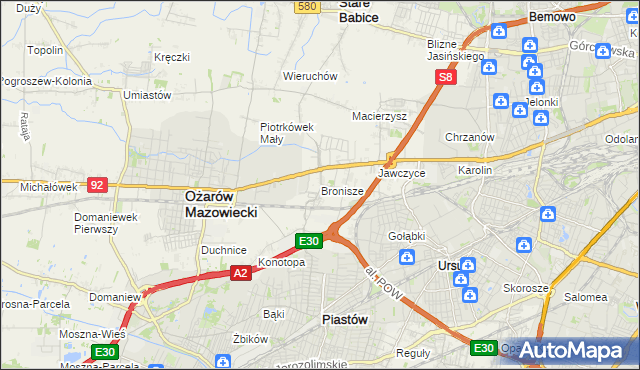 mapa Bronisze gmina Ożarów Mazowiecki, Bronisze gmina Ożarów Mazowiecki na mapie Targeo