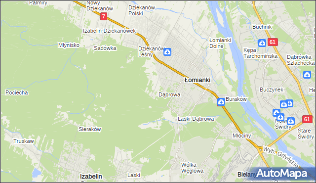 mapa Dąbrowa gmina Łomianki, Dąbrowa gmina Łomianki na mapie Targeo