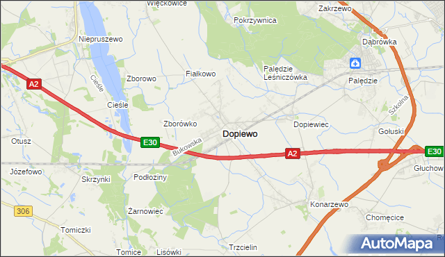 mapa Dopiewo, Dopiewo na mapie Targeo