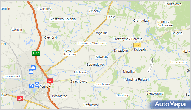 mapa Kownaty gmina Płońsk, Kownaty gmina Płońsk na mapie Targeo