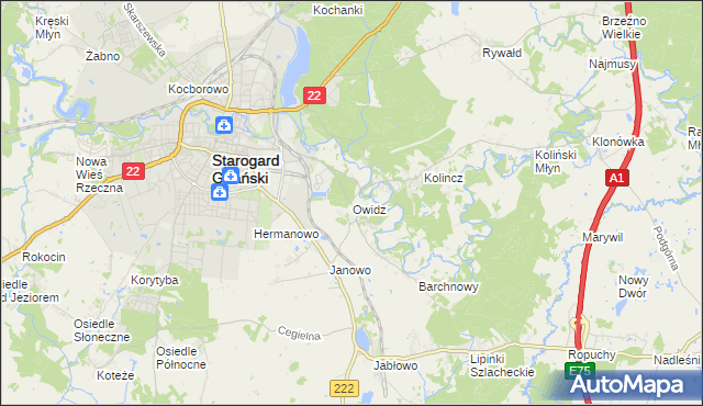 mapa Owidz, Owidz na mapie Targeo