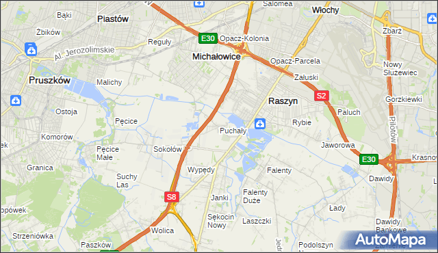 mapa Puchały gmina Raszyn, Puchały gmina Raszyn na mapie Targeo