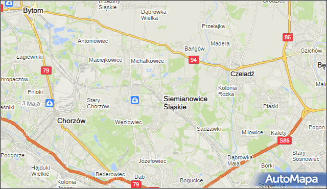 mapa Siemianowice Śląskie, Siemianowice Śląskie na mapie Targeo