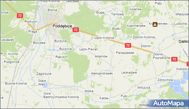 mapa Adamów gmina Poddębice, Adamów gmina Poddębice na mapie Targeo