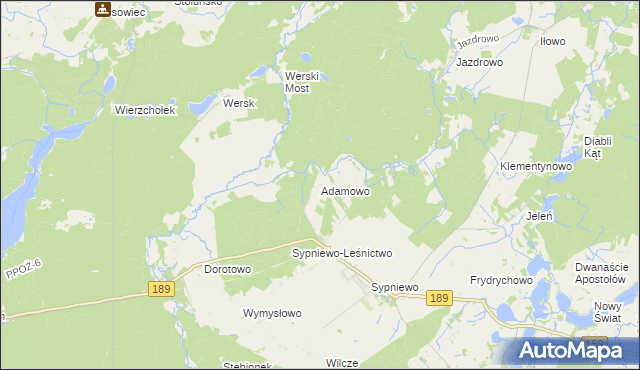 mapa Adamowo gmina Więcbork, Adamowo gmina Więcbork na mapie Targeo