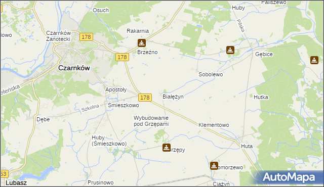 mapa Białężyn gmina Czarnków, Białężyn gmina Czarnków na mapie Targeo