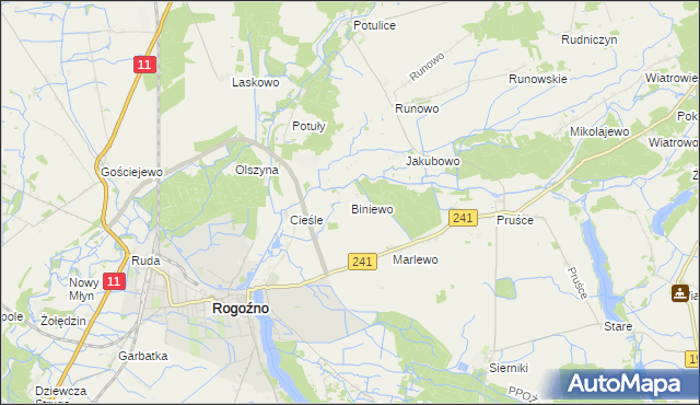 mapa Biniewo, Biniewo na mapie Targeo