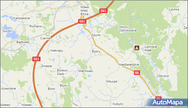 mapa Bobry gmina Prostki, Bobry gmina Prostki na mapie Targeo