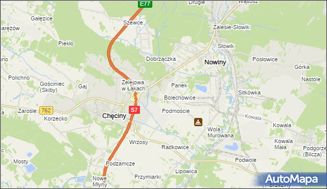 mapa Bolechowice gmina Sitkówka-Nowiny, Bolechowice gmina Sitkówka-Nowiny na mapie Targeo
