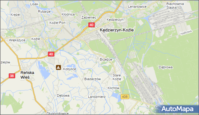 mapa Brzeźce gmina Bierawa, Brzeźce gmina Bierawa na mapie Targeo