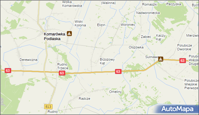 mapa Brzozowy Kąt gmina Komarówka Podlaska, Brzozowy Kąt gmina Komarówka Podlaska na mapie Targeo