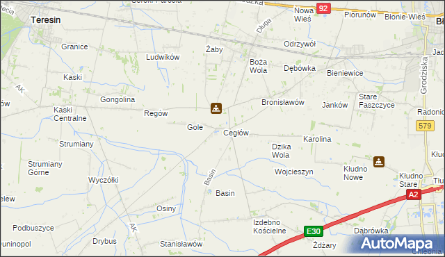 mapa Cegłów gmina Baranów, Cegłów gmina Baranów na mapie Targeo
