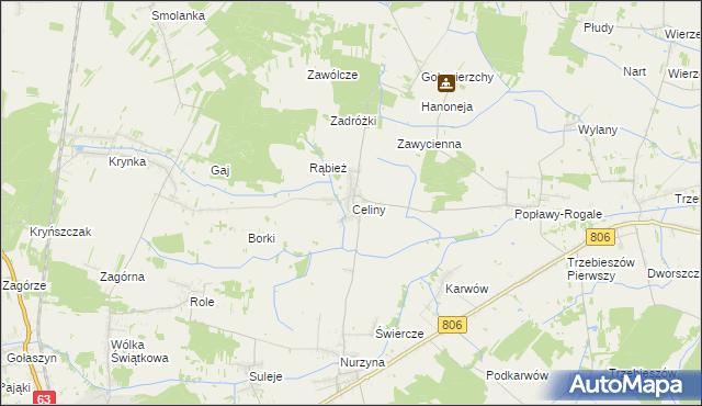 mapa Celiny gmina Trzebieszów, Celiny gmina Trzebieszów na mapie Targeo