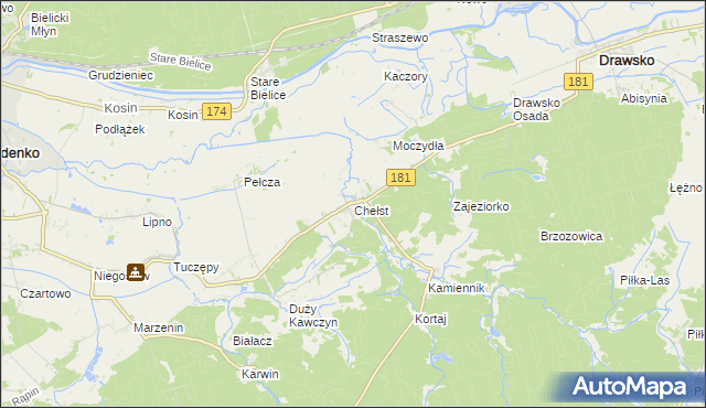 mapa Chełst gmina Drawsko, Chełst gmina Drawsko na mapie Targeo