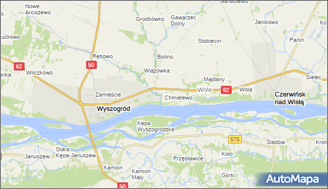 mapa Chmielewo gmina Wyszogród, Chmielewo gmina Wyszogród na mapie Targeo