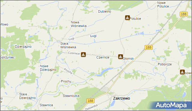 mapa Czernice gmina Zakrzewo, Czernice gmina Zakrzewo na mapie Targeo